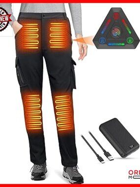 Heated Fleece-Lined Softshell Pants with Battery Pack for Outdoor Hiking Skiing